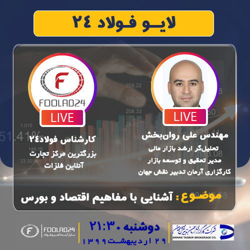 لایو فولاد۲۴ با حضور مدیر تحقیق و توسعه بازار کارگزاری آرمان تدبیر نقش جهان